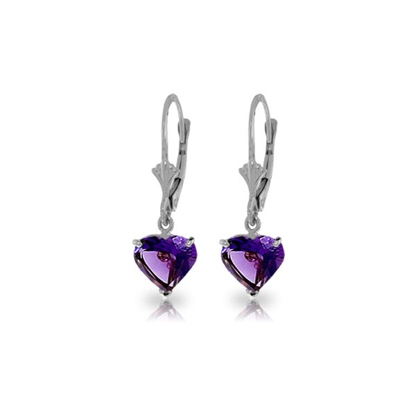 Genuine 3.25 ctw Amethyst Earrings 14KT White Gold - REF-29X2M