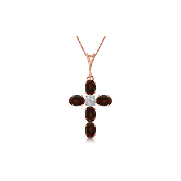 Genuine 1.88 ctw Garnet & Diamond Necklace 14KT Rose Gold - REF-39V8W