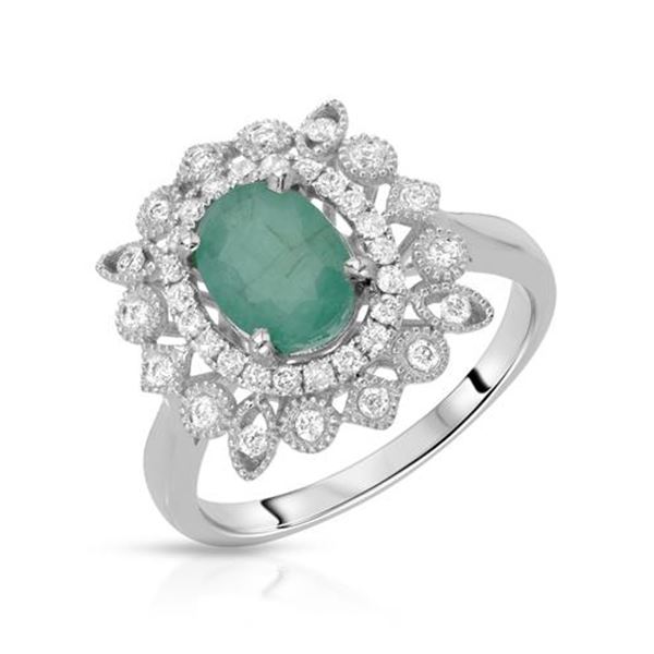 Natural 1.58 CTW Emerald & Diamond Ring W=15MM 14K Gold - REF-75N6Y