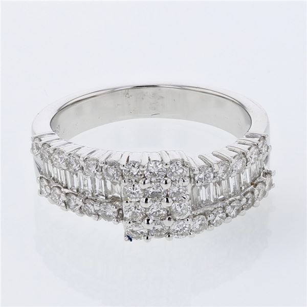 Natural 1.15 CTW Diamond & Baguette Ring 18K White Gold - REF-155F7M