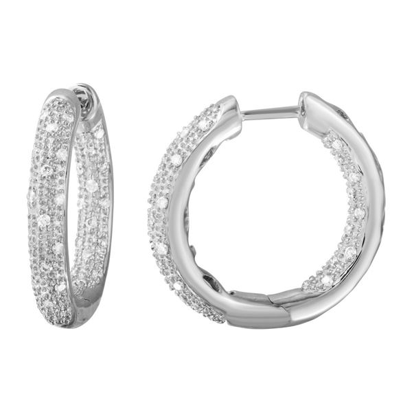 0.46 CTW White Round Diamond Hoop  Earring 14K White Gold - REF-100K2M