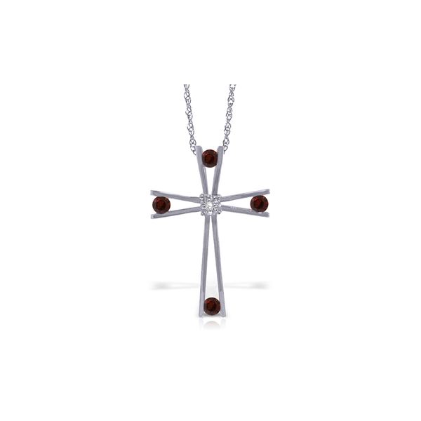 Genuine 0.43 ctw Garnet & Diamond Necklace 14KT White Gold - REF-76Y7F