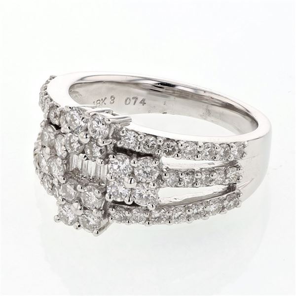 Natural 1.56 CTW Diamond & Baguette Ring 18K White Gold - REF-232N2Y