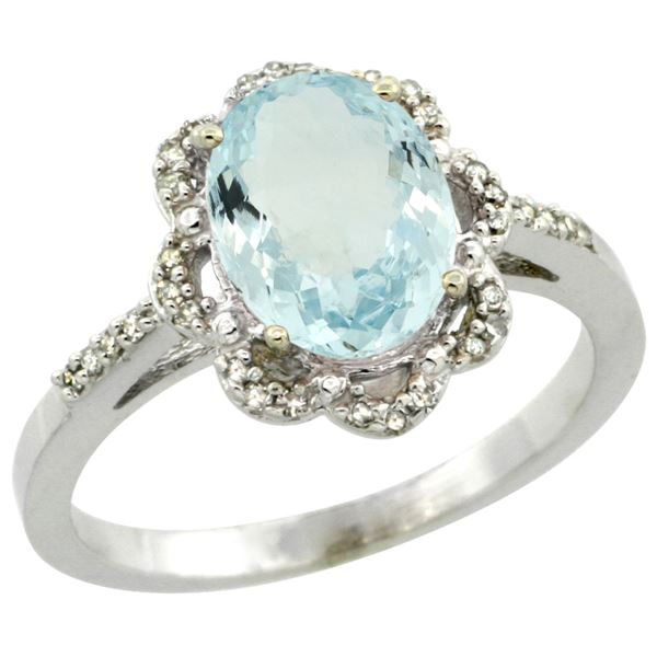1.60 CTW Aquamarine & Diamond Ring 14K White Gold - REF-51Y7V