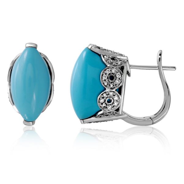 Natural 13.98 CTW Turquoise & Diamond Earrings 14K White Gold - REF-69W3H