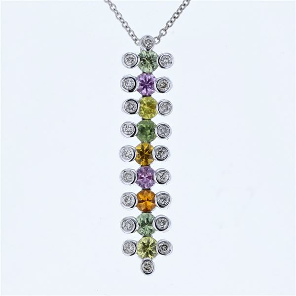 Natural 1.69 CTW Multi-Sapphire & Diamond Necklace 14K Gold - REF-64N8Y