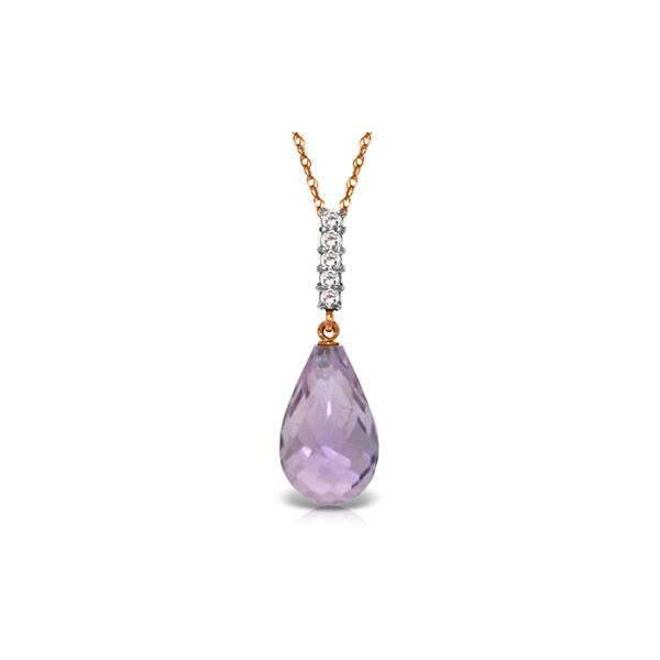 Genuine 5.08 ctw Amethyst & Diamond Necklace 14KT Rose Gold - REF-29P2H