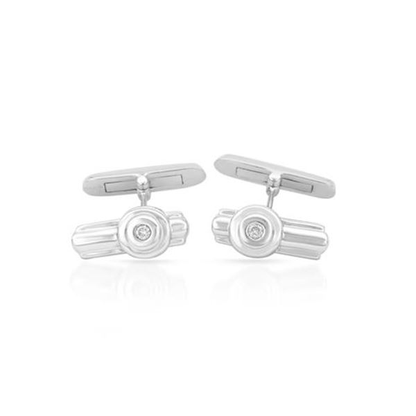Natural 0.10 CTW Diamond Cuff Links 14K White Gold - REF-75W6H