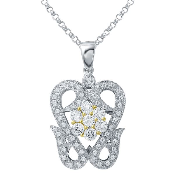 Natural 0.88 CTW Diamond & Pendant 18K Two Tone Yellow Gold - REF-151N2Y