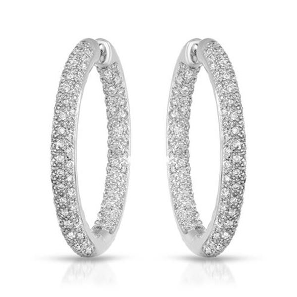 2.1 CTW White Round Diamond Hoop  Earring 14K White Gold - REF-263V6T