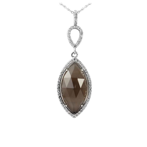 Natural 9.53 CTW Smoky Topaz & Diamond Necklace 14K White Gold - REF-59F4M