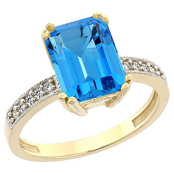 3.70 CTW Swiss Blue Topaz & Diamond Ring 14K Yellow Gold - REF-40Y2V