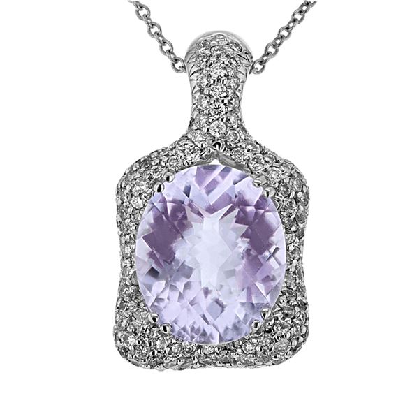 Natural 5.08 CTW Amethyst & Diamond Necklace 14K Gold - REF-97K2R