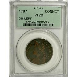 1787 COPPER Connecticut Copper, Draped Bust Left VF20