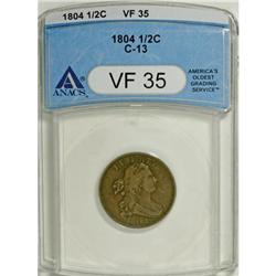 1804 1/2 C Plain 4, No Stems VF35 ANACS
