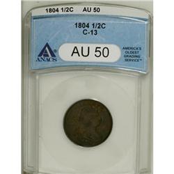 1804 1/2 C Plain 4, No Stems AU50 ANACS