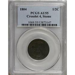1804 1/2 C Crosslet 4, Stems AU55 PCGS