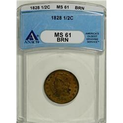 1828 1/2 C 13 Stars Brown MS61 ANACS