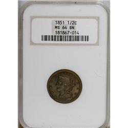 1851 1/2 C Brown MS64 NGC