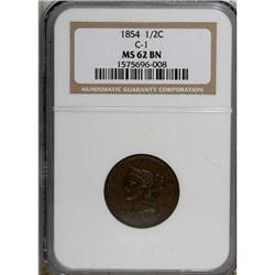 1854 1/2 C Brown MS62 NGC