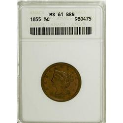 1855 1/2 C Brown MS61 ANACS