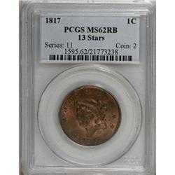1817 1C 13 Stars Red and Brown MS62 PCGS