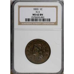 1833 1C Brown MS62 NGC