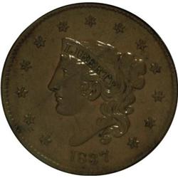 1837 1C Plain Cords, Medium Letters AU58 NGC