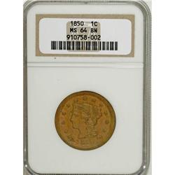 1850 1C Brown MS64 NGC