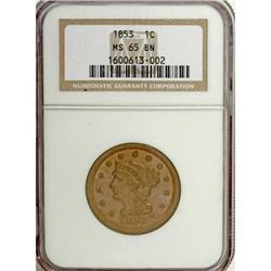 1853 1C Brown MS65 NGC