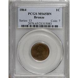 1864 1C Bronze No L Brown MS65 PCGS