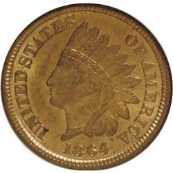 1864 1C Bronze No L Red and Brown MS64 NGC