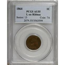 1864 1C L On Ribbon AU55 PCGS