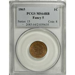 1865 1C Fancy 5 Red and Brown MS64 PCGS
