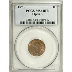 1873 1C Open 3 Red and Brown MS64 PCGS