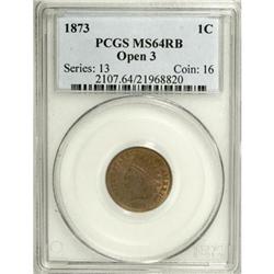 1873 1C Open 3 Red and Brown MS64 PCGS
