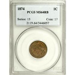 1874 1C Red and Brown MS64 PCGS