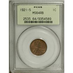 1921-S 1C Red and Brown MS64 PCGS