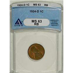 1924-D 1C Red and Brown MS63 ANACS