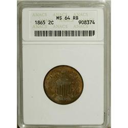 1865 2C Red and Brown MS64 ANACS