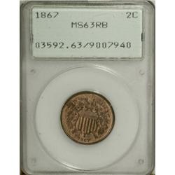 1867 2C Red and Brown MS63 PCGS
