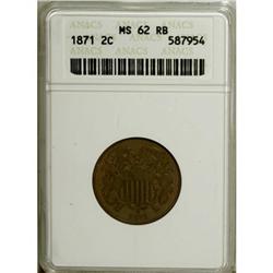 1871 2C Red and Brown MS62 ANACS