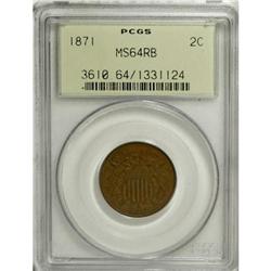 1871 2C Red and Brown MS64 PCGS