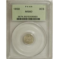 1858 3CS MS60 PCGS