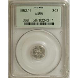1862/1 3CS AU58 PCGS
