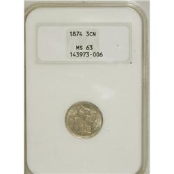 1874 3CN MS63 NGC