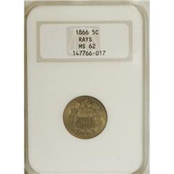 1866 5C Rays MS62 NGC