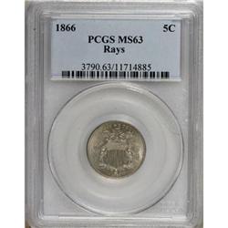 1866 5C Rays MS63 PCGS