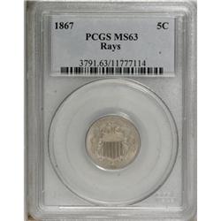 1867 5C Rays MS63 PCGS