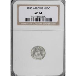 1853 H10C Arrows MS64 NGC